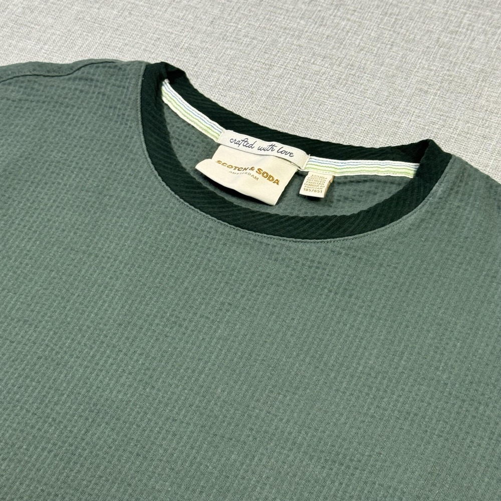 Scotch & Soda Shirt Mens M Green Waffle Crewneck Short Sleeve Stretch Amsterdam